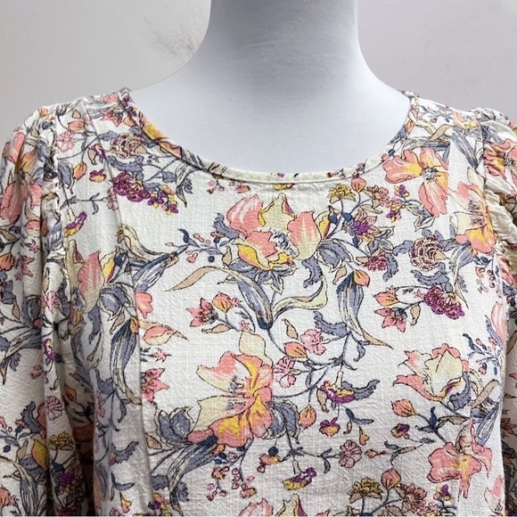 Ava James Multi Color Floral Print Puff Sleeve Linen Blend Mini Dress Medium - Picture 2 of 8